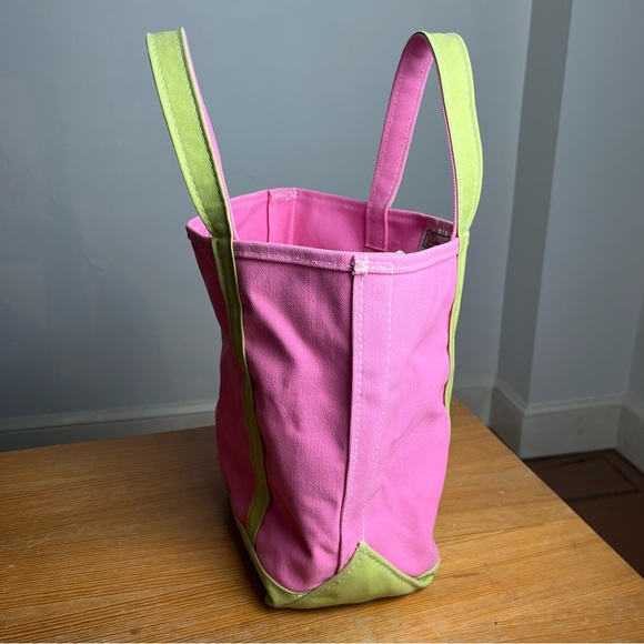 Rare Vintage 90s LL Bean medium Boat & Tote Bag Pink & Green Canvas Cottage core - Picture 5 of 10